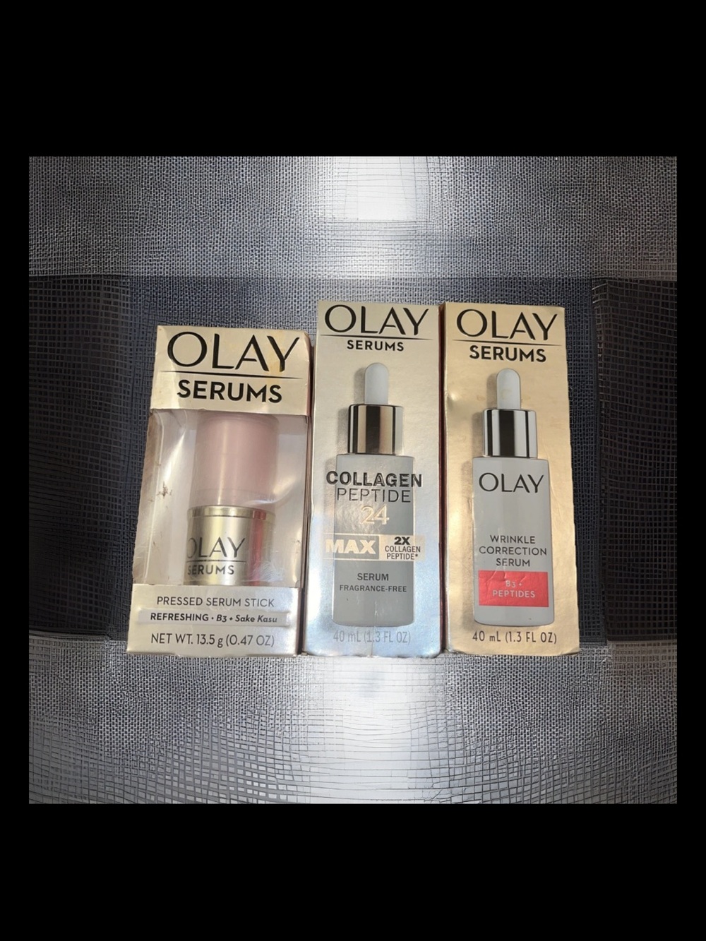 3-Olay Collagen Peptide 24 MAX Serum 
Olay Wrinkle Correction Serum 
Olay Serums